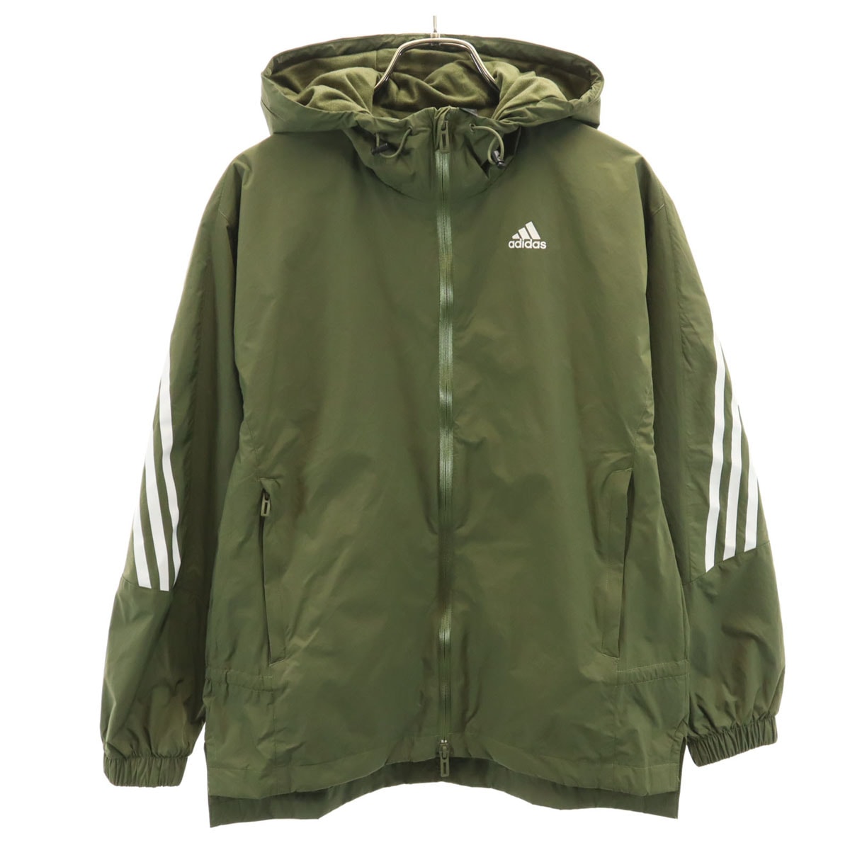 adidas アディダス 長袖 ナイロン ジップパーカー S カーキ 裏トリコット