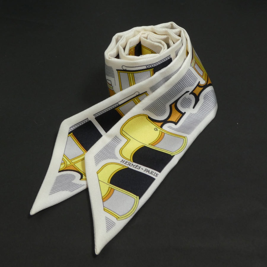 エルメス HERMES スカーフ ツイリー シルク ホワイト/マルチカラー レディース【中古】 e61665a