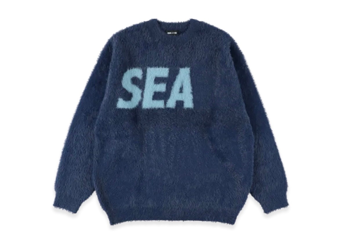 WIND AND SEA Shaggy BIGSEA Knit Sweater "Navy"