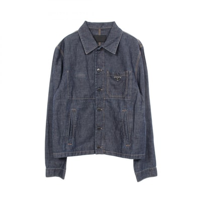 プラダ PRADA シャンブレーブルゾン デニムジャケット 衣料品 アウター コットン メンズ ネイビー系 【中古】