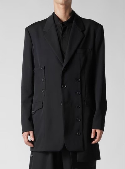 Yohji Yamamoto POUR HOMME Wool Gabardine Sleeve Button Asymmetry Jacket "Black"