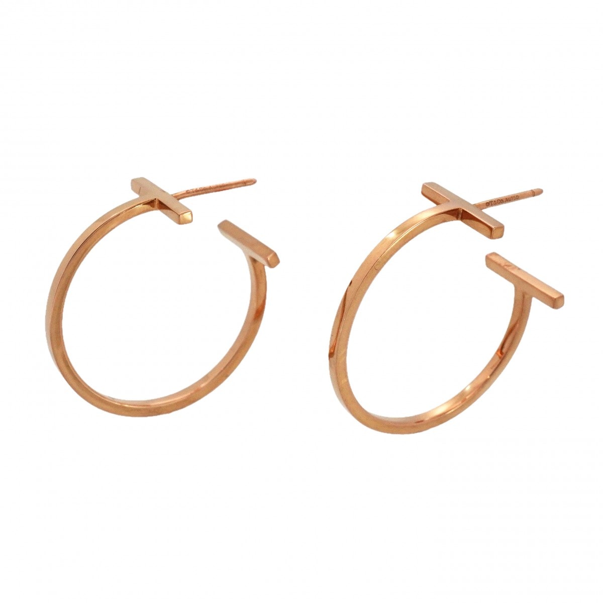 【6jdb0074】ティファニー ピアス Tワイヤー フープ K18PG ピンクゴールド【中古】レディース