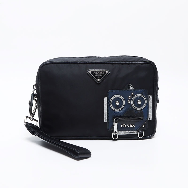 プラダ PRADA ロボット パッチ ナイロン クラッチバッグ【中古】