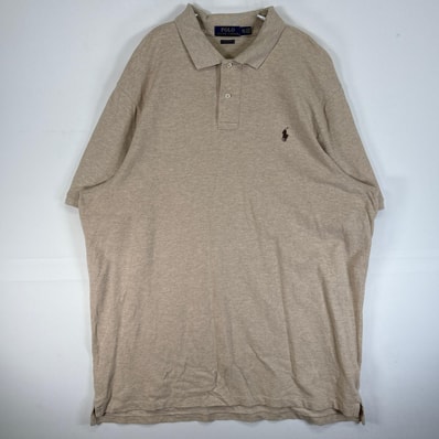 古着 ポロ・ラルフローレン POLO RALPH LAUREN 鹿の子 半袖 ポロシャツ ロゴ 刺繍 大きいサイズ 2ボタン 14041 ベージュ系 無地 メンズ