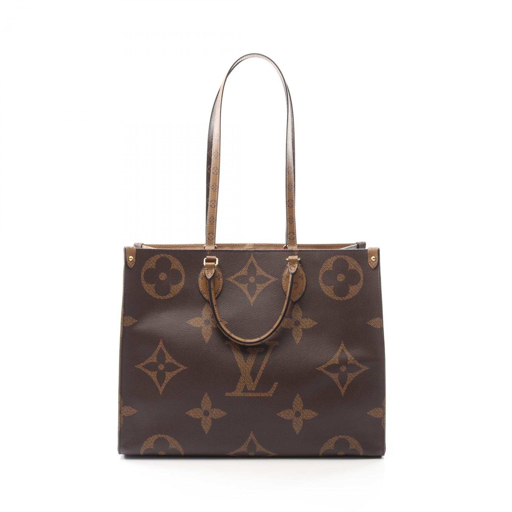 ルイ・ヴィトン LOUIS VUITTON オンザゴーGM トートバッグ バッグ PVCコーティングキャンバス モノグラム・ジャイアントリバース ベージュ レディース ブラウン系 / ベージュ系 M44576 【中古】