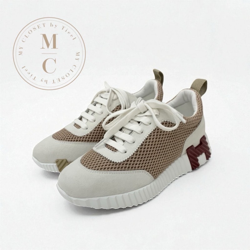 エルメス HERMES バウンシング スニーカー 靴 シューズ ファブリック スエード ベージュ ホワイト 未使用