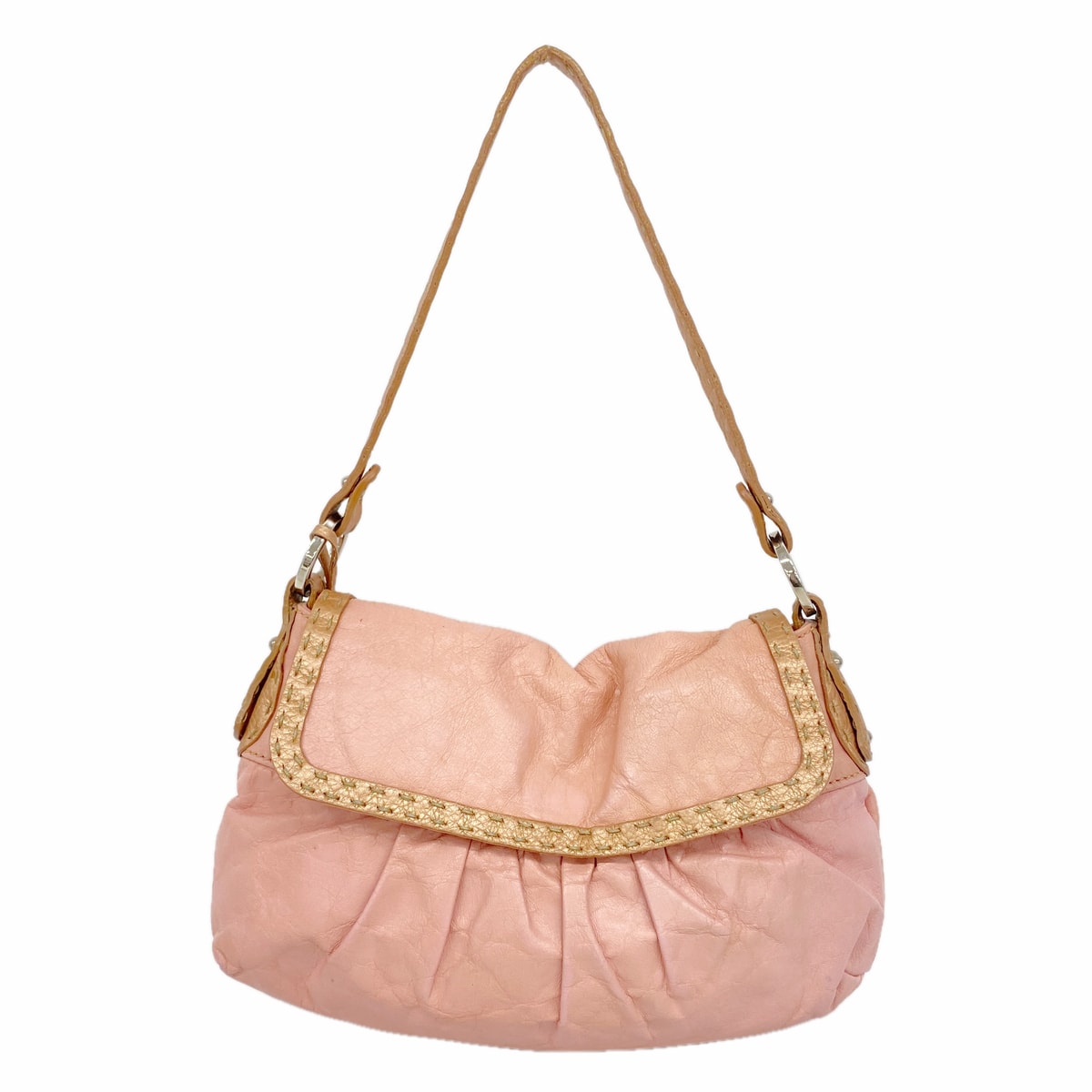 【6hd3796】フェンディ ハンドバッグ セレリア レザー ピンク シルバー金具【中古】レディース