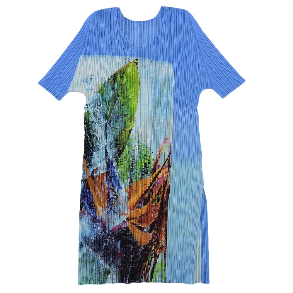 プリーツプリーズ 美品 ポリエステル Tropical Winter/トロピカルウィンター プリーツカットソー ブルー 3 PP33JT672 23AW 36