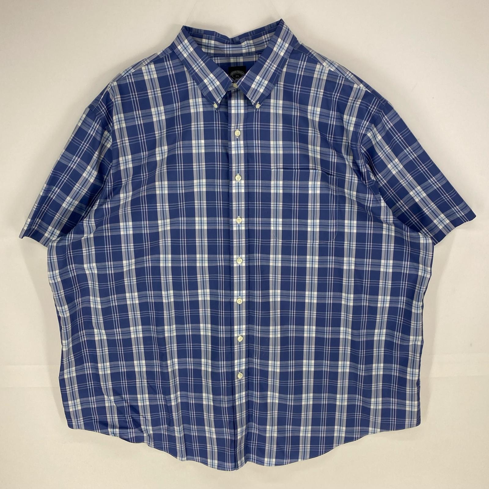 古着 ブルックスブラザーズ Brooks Brothers 半袖シャツ ボタンダウン 胸ポケット 1818 大きいサイズ 3XL  ブルー系 チェック メンズ