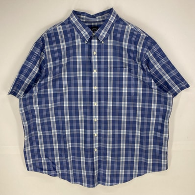 古着 ブルックスブラザーズ Brooks Brothers 半袖シャツ ボタンダウン 胸ポケット 1818 大きいサイズ 3XL ブルー系 チェック メンズ