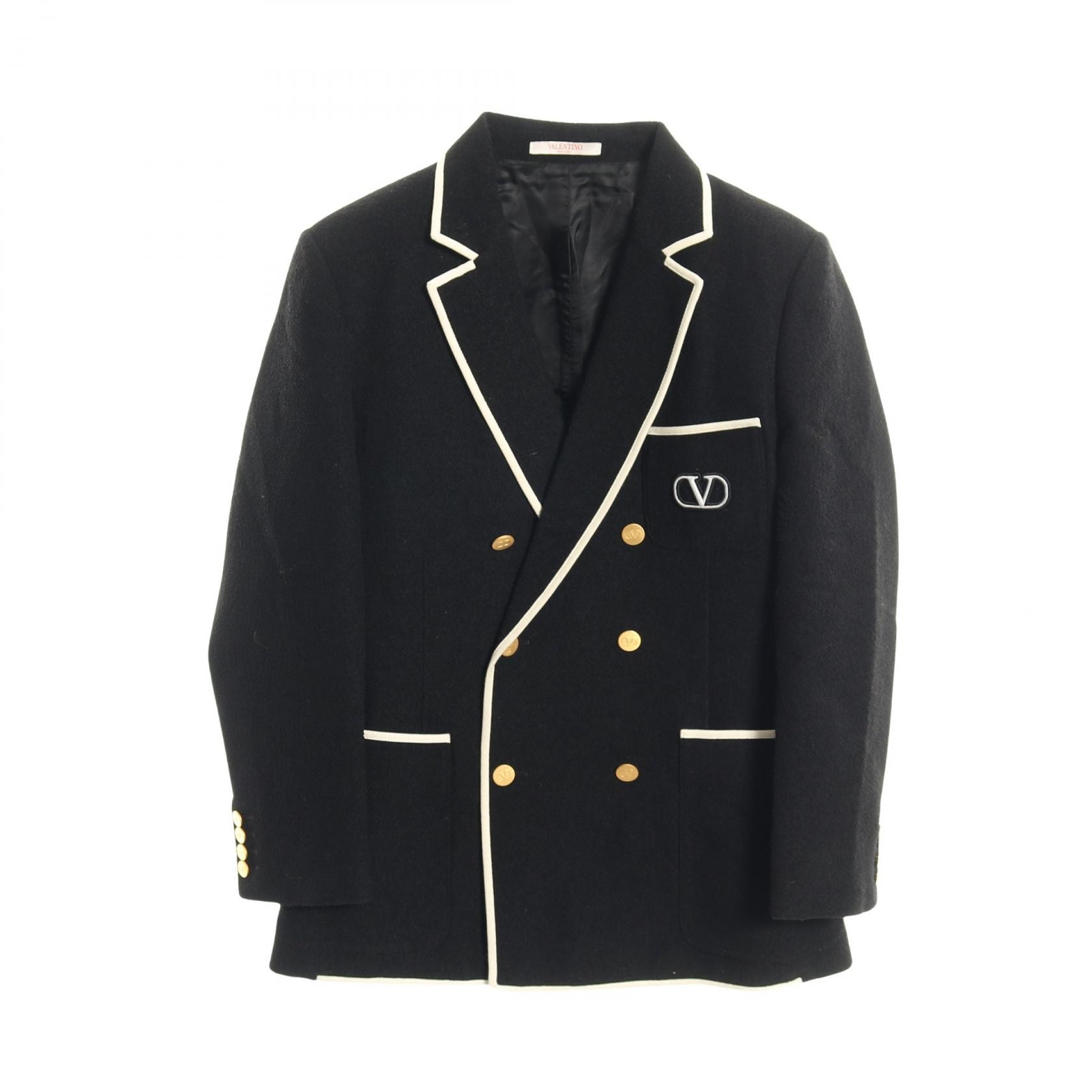 ヴァレンチノ Valentino Vロゴ ダブルブレスト 衣料品 アウター ウール ナイロン メンズ ブラック系 / ホワイト系 2V3CEE60911 【中古】