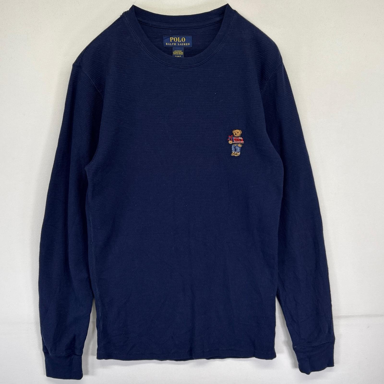 古着 ポロ・ラルフローレン POLO RALPH LAUREN 長袖Tシャツ ロンT ポロベア ワッフル サーマル プルオーバー S  ネイビー メンズ