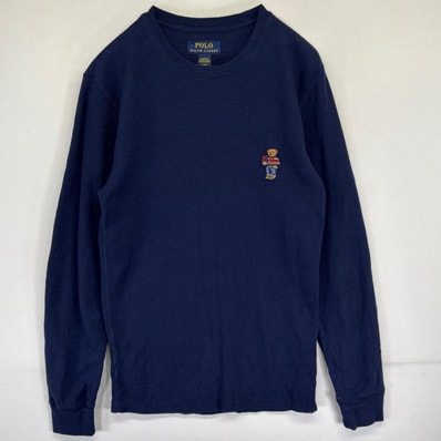 古着 ポロ・ラルフローレン POLO RALPH LAUREN 長袖Tシャツ ロンT ポロベア ワッフル サーマル プルオーバー S ネイビー メンズ