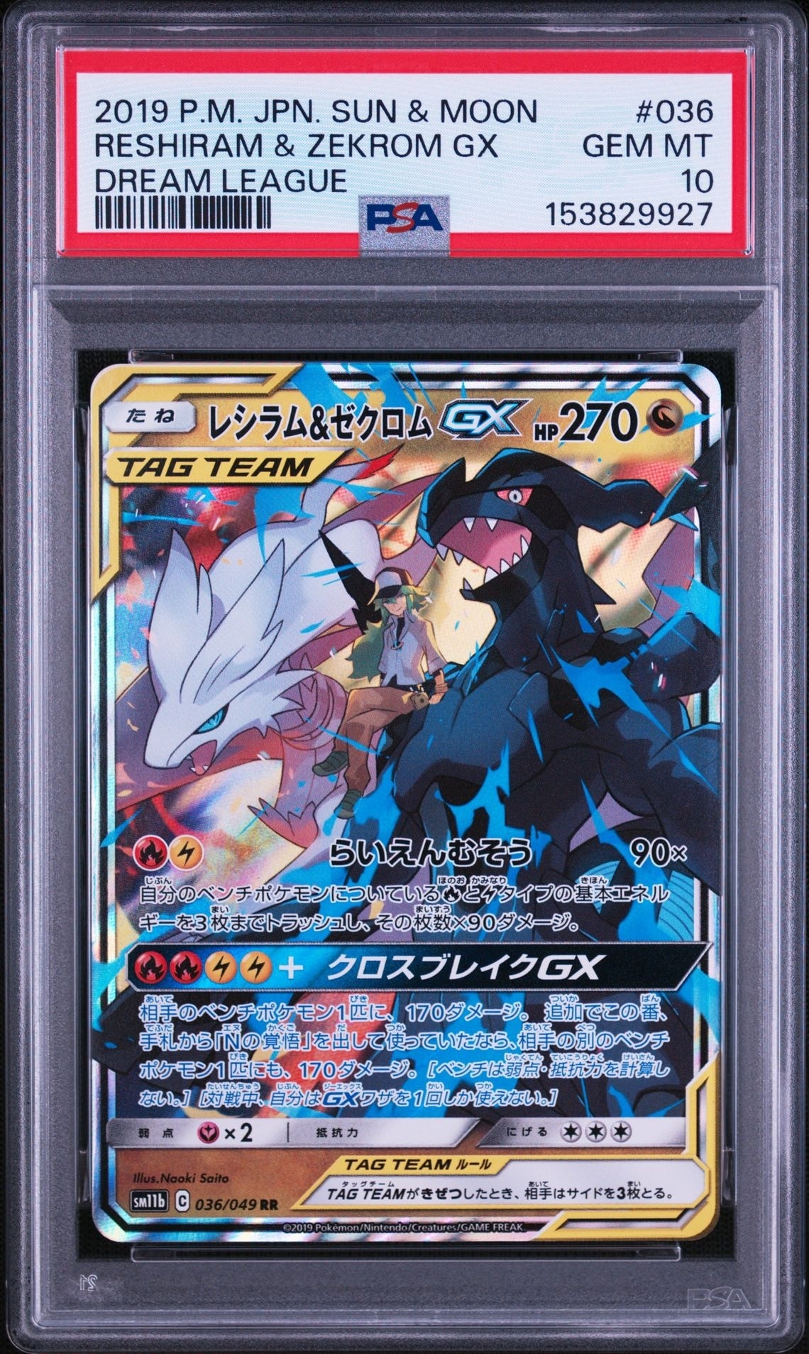 PSA8 レシラム&ゼクロムGX 036/049 ドリームリーグ レシラム＆ゼクロムGX (N) RR[SM11b 036/049](強化拡張パック