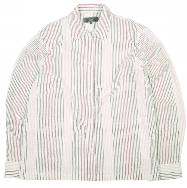 KITH NYC キスニューヨークシティ 25SS Seersucker Long-Sleeve Boxy Collared Overshirt シアサッカー ボクシーカラー オーバーシャツ 25050060000620 S WHITE 長袖 マルチストライプ