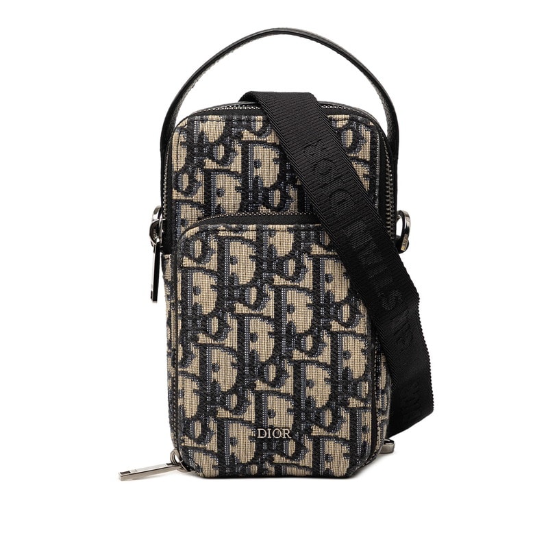 ディオール オブリーク 斜め掛け ショルダーバッグ フォンケース ベージュ グレー キャンバス レザー レディース Dior 【中古】