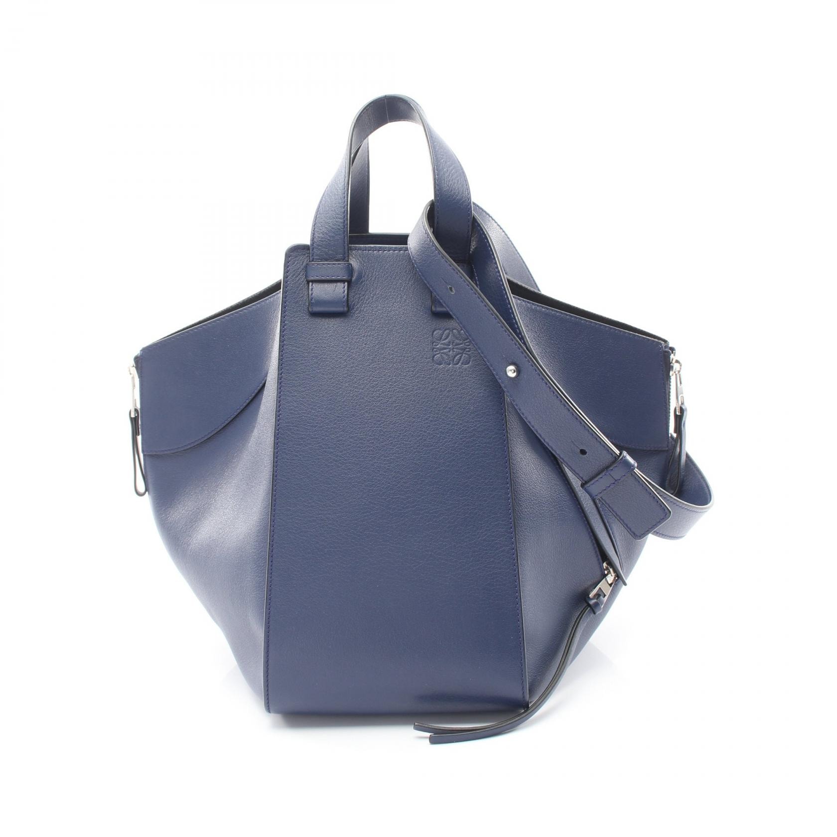 ロエベ LOEWE HAMMOCK MEDIUM ハンモック ミディアム 2WAY ハンドバッグ バッグ レザー レディース ネイビー系 【中古】
