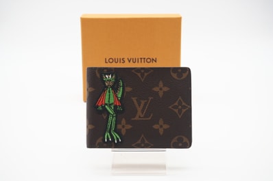 美品 LOUIS VUITTON ルイ・ヴィトン モノグラム LVフレンズ ポルトフォイユ スレンダー NM M80156 二つ折り財布 ブラウン ベージュ グリーンオレンジ コーティングキャンバス メンズ