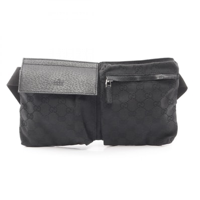 グッチ GUCCI GGキャンバス ウエストバッグ ボディバッグ バッグ キャンバス レザー メンズ レディース ブラック系 28566 【中古】