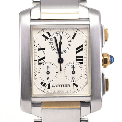 カルティエ CARTIER W51004Q4 タンクフランセーズLM デイト アイボリー クォーツ メンズ 良品 腕時計 G#147289