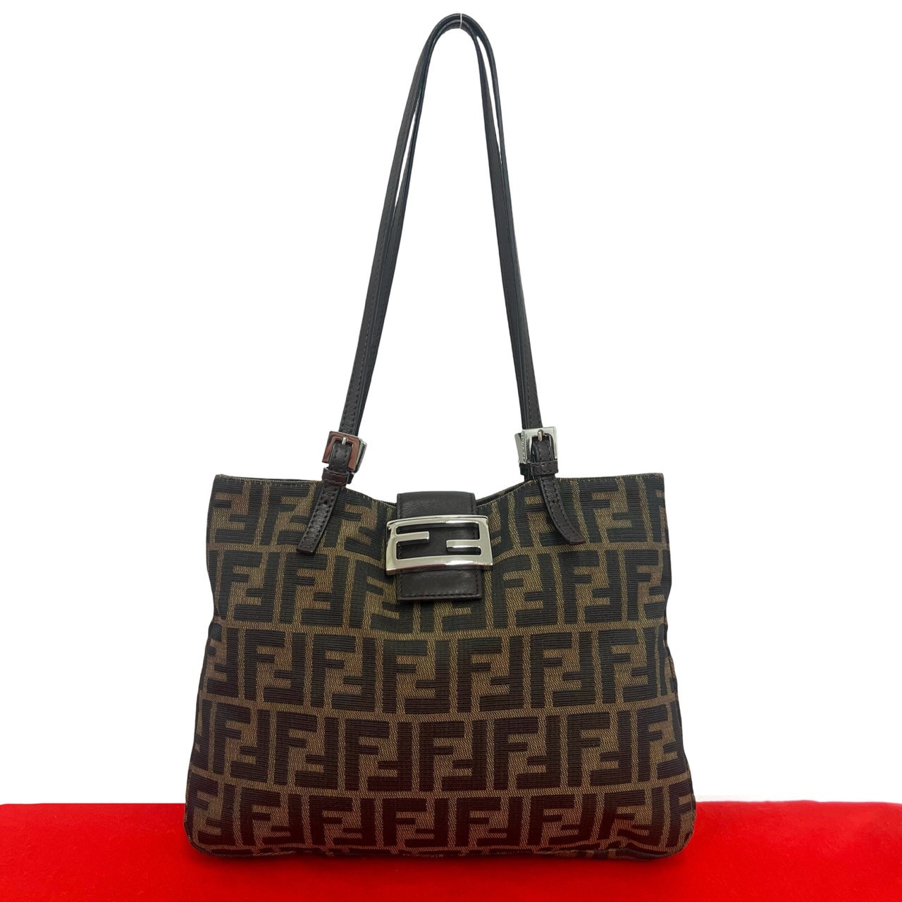 FENDI フェンディ ズッカ FF 柄  キャンバス レザー トートバッグ ブラウン
 62806