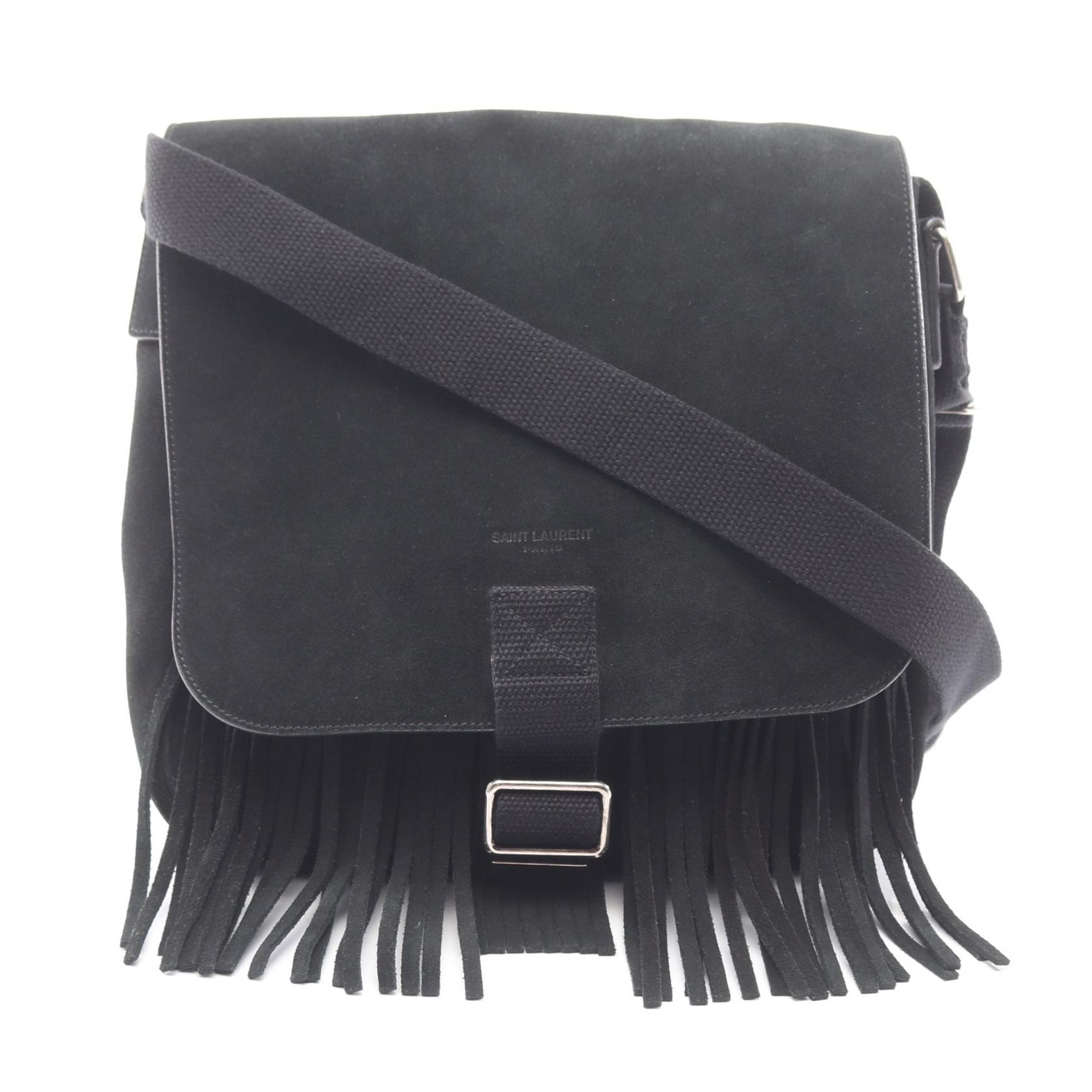 サンローランパリ SAINT LAURENT PARIS フリンジ ショルダーバッグ バッグ スウェード レディース ブラック系 【中古】