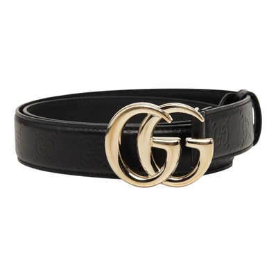 グッチ ダブルG バックル ベルト 75/30 625839 ブラック レザー レディース GUCCI 【中古】
