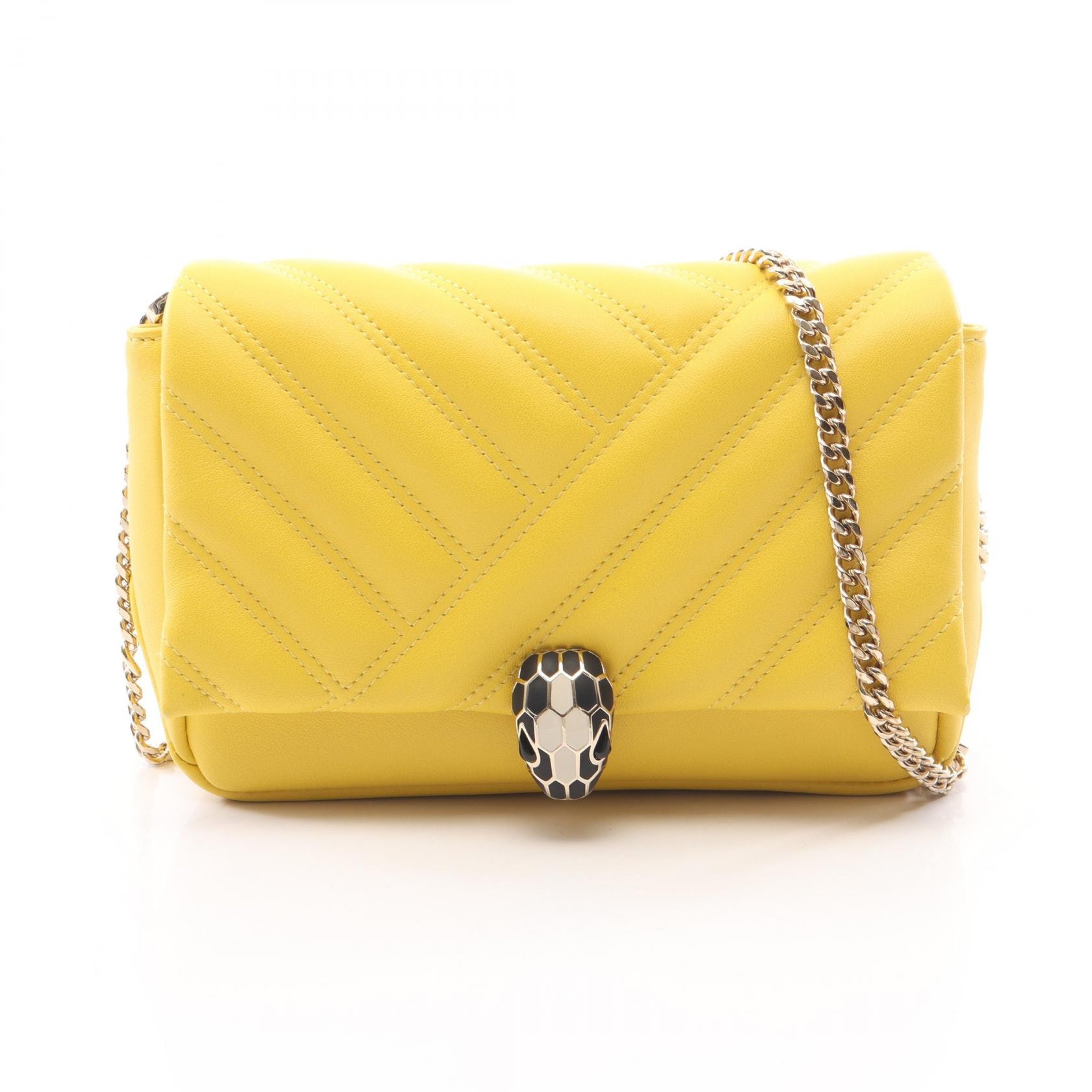ブルガリ BVLGARI セルペンティ カボション ショルダーバッグ バッグ レザー レディース イエロー系 【中古】