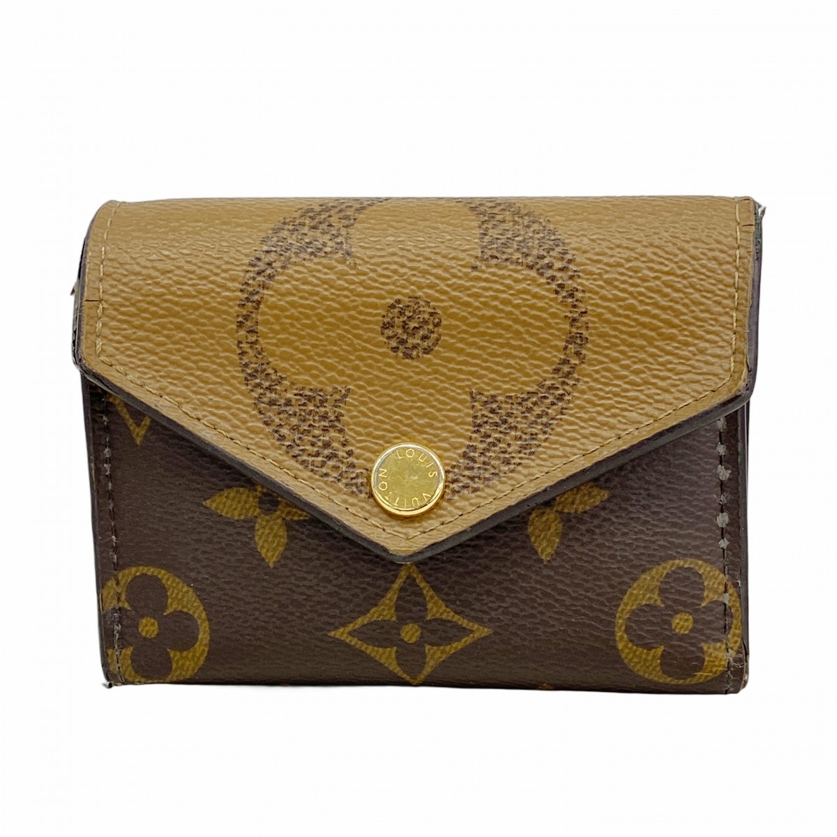 ★最終価格【6ce6047-k】ルイヴィトン 三つ折り財布 モノグラム・ジャイアントリバース ポルトフォイユゾエ M80725 ブラウン【中古】レディース