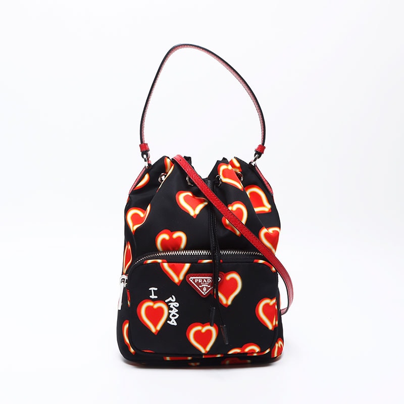 プラダ PRADA テストート キュロイ ハート ナイロン バレンタイン 2way デュエット ショルダーバッグ【中古】