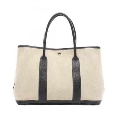 エルメス HERMES ガーデンパーティPM ボルデュックリボン 2006年クリスマス限定 トートバッグ バッグ キャンバス レザー トワルアッシュ / ブッフル トワルアッシュ エクリュ レディース アイボリー系 / ブラック系 【中古】