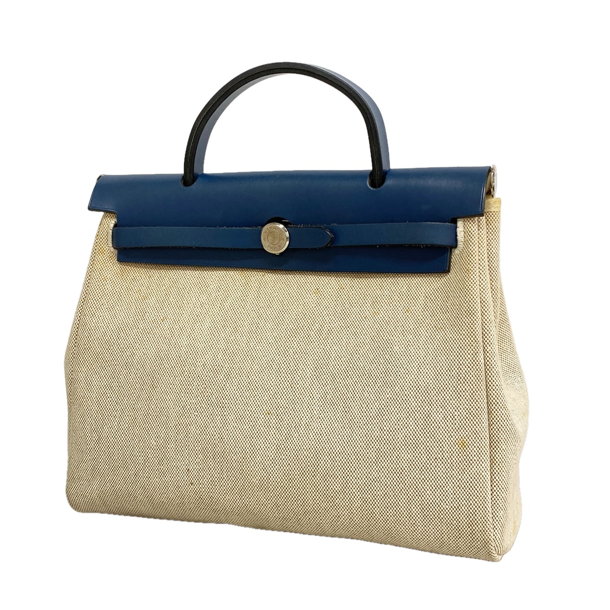 ★最終価格【6hb0927】エルメス ハンドバッグ エールバッグPM トワルアッシュ ブルー シルバー金具 □F刻印【中古】レディース