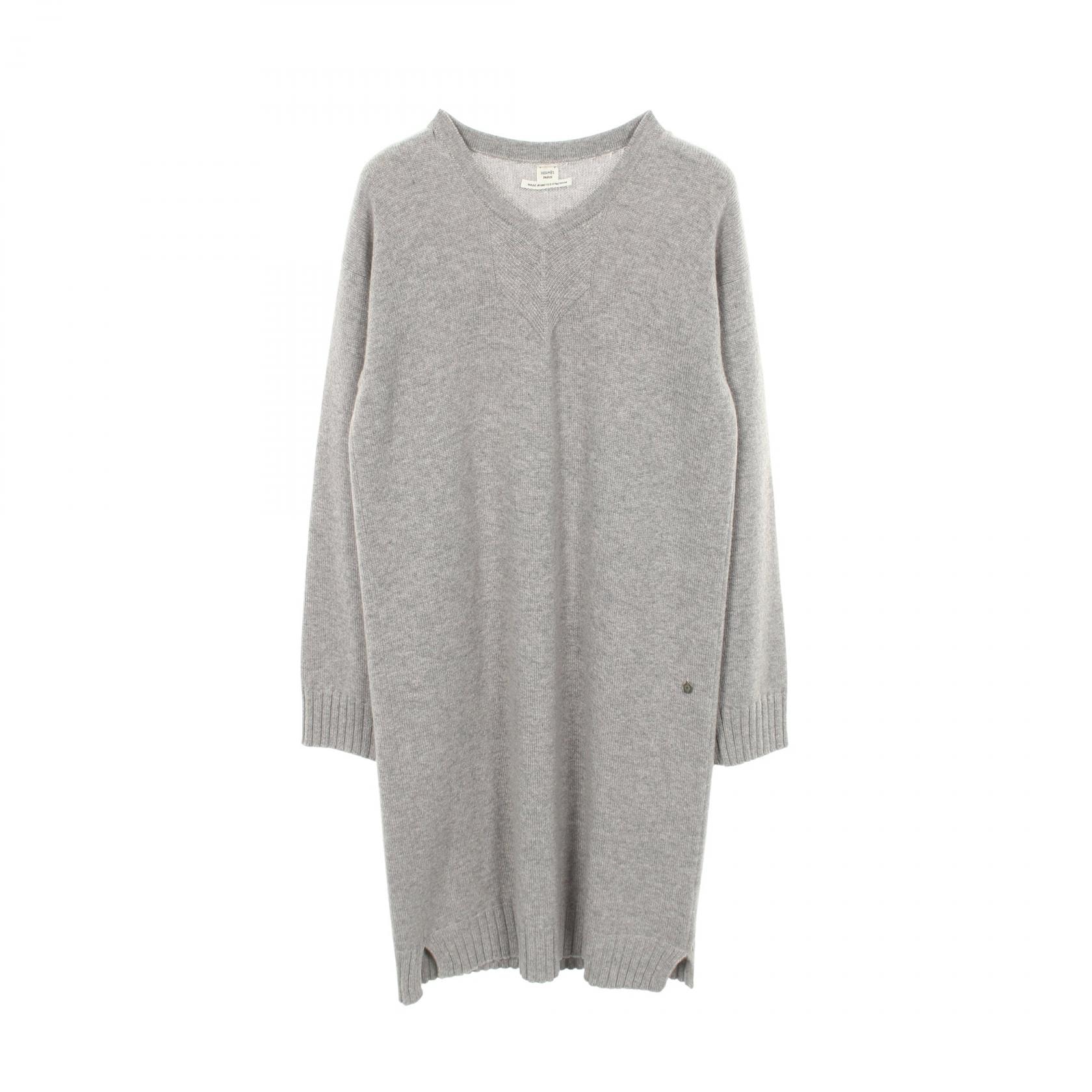 エルメス HERMES Vネック ワンピース 衣料品 トップス カシミヤ レディース グレー系 【中古】