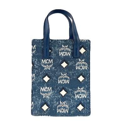 エム シー エム MCM ハンドバッグ 斜め掛けショルダーバッグ キャンバス/レザー ライトネイビー/ホワイト レディース【中古】 z8388