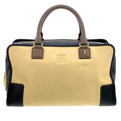 LOEWE ロエベ アマソナ 36 ハンドバッグ レザー ベージュ ブラック ブラウン レディース【中古】