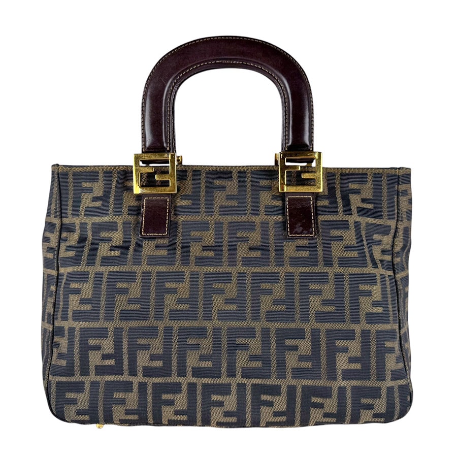 フェンディ FENDI ハンドバッグ ズッカ ナイロンキャンバス/レザー ブラウン レディース【中古】 z10661