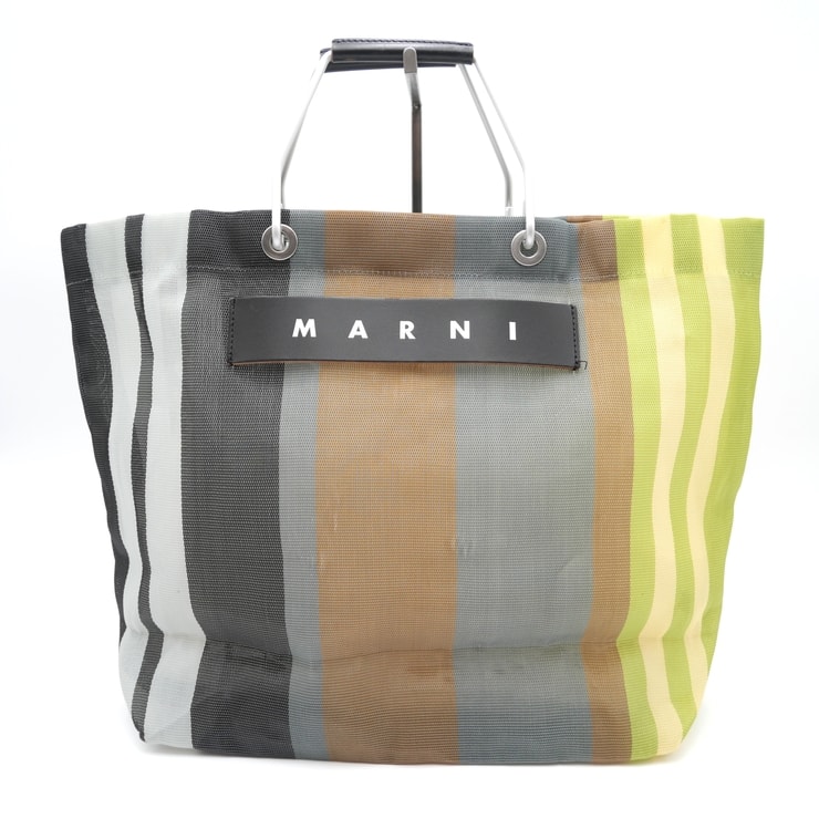 MARNI(マルニ)マルニマーケット ストライプバッグ トートバッグ ナイロンメッシュ マルチカラー シルバー金具 レディース【中古】