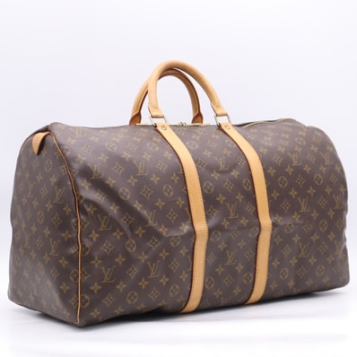 LOUIS VUITTON ルイ・ヴィトン モノグラム キーポル55 M41424 ボストンバッグ ブラウン ベージュ コーティングキャンバス レザー メンズ