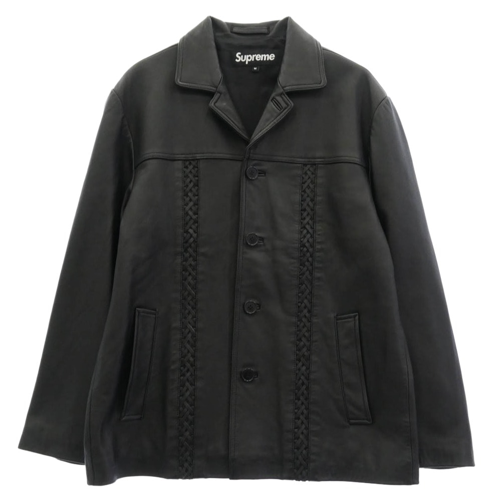Supreme シュプリーム レザージャケット 21SS Braided Leather Overcoat ブレイデッド レザー オーバーコート ブラック系 M【中古】