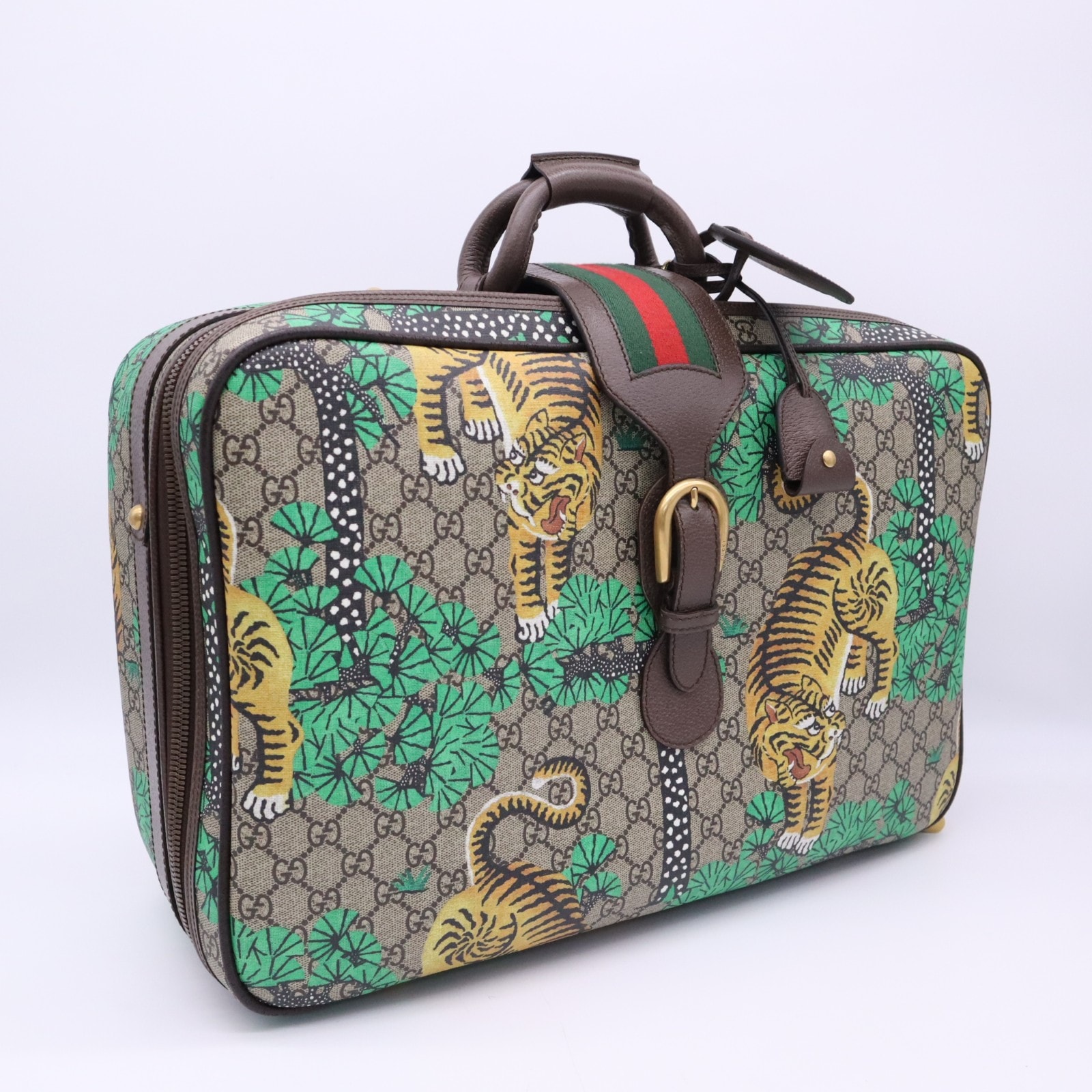 美品 GUCCI グッチ GGスプリーム シェリーライン ベンガルタイガー ボストンバッグ 424501 ボストンバッグ ベージュマルチカラー コーティングキャンバス レザー メンズ