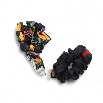 ■美品 グッチ まとめ 2点 セット シルク 100% シュシュ ヘアゴム