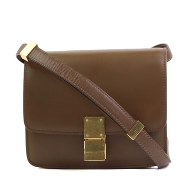 セリーヌ CELINE ショルダーバッグ クラシック ボックス スモール レザー ブラウン ゴールド レディース【中古】 e62442a