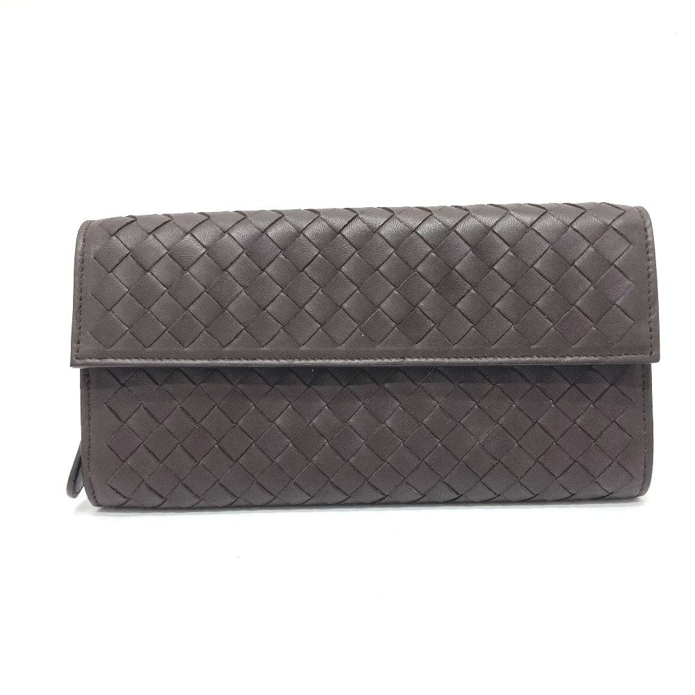 ボッテガヴェネタ BOTTEGA VENETA 150509 イントレチャート フラップ 長財布 レザー ブラウン