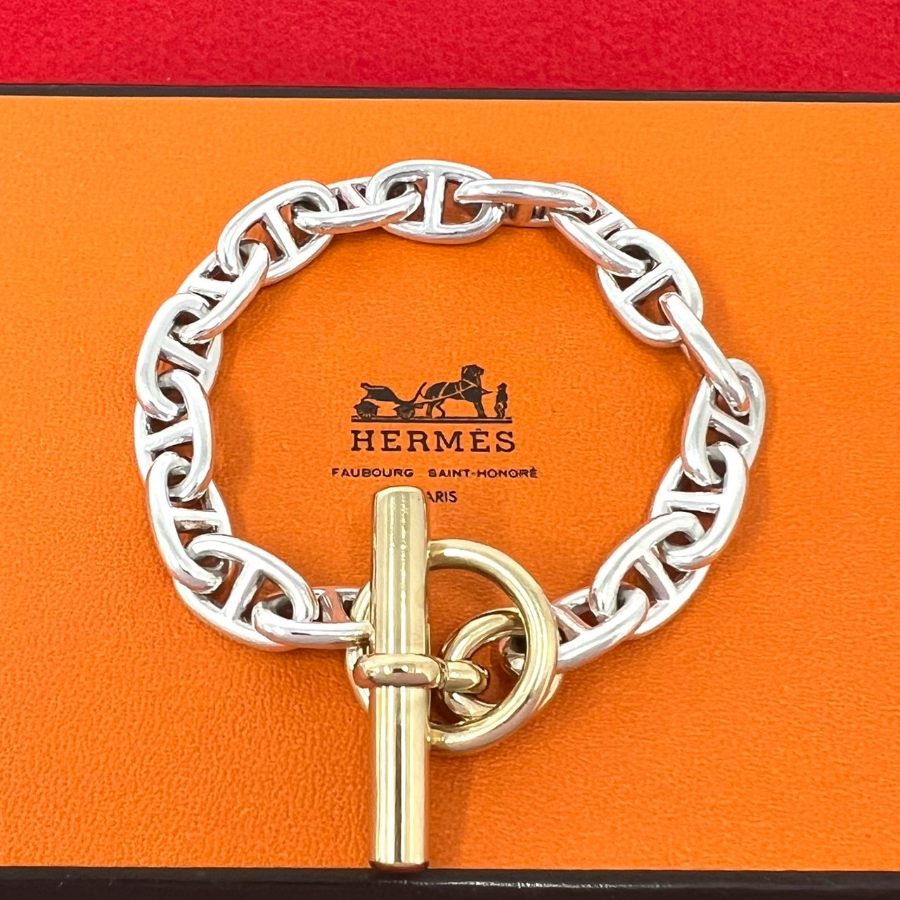 HERMES エルメス パティーヌ MM 17コマ ブレスレット 筆記体ロゴ シルバー925 K18イエローゴールド ブレスレット シルバー
 29312