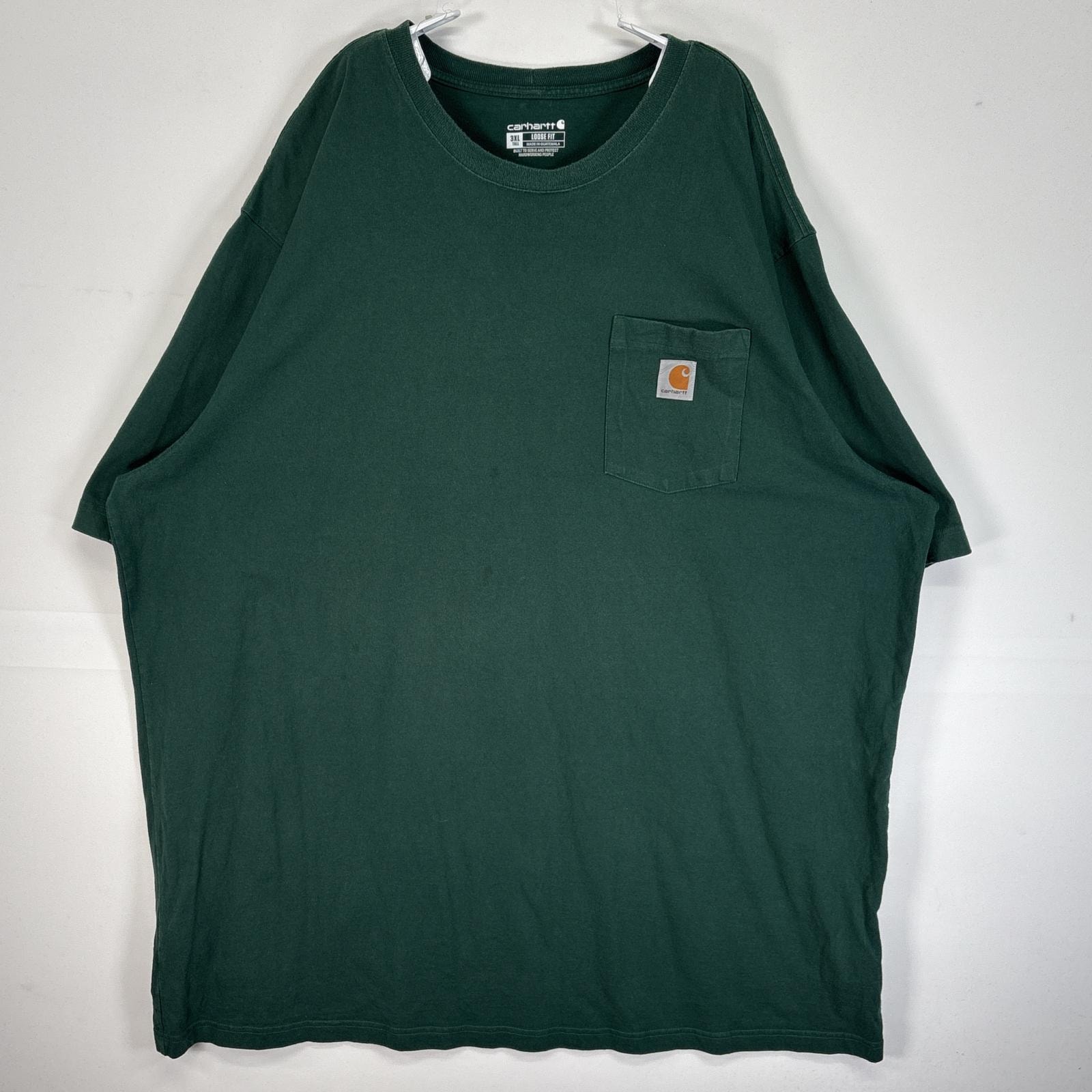 古着 カーハート Carhartt 半袖Tシャツ ワンポイント ロゴ 大きいサイズ 肉厚 クルーネック 3XL TALL グリーン 無地 メンズ