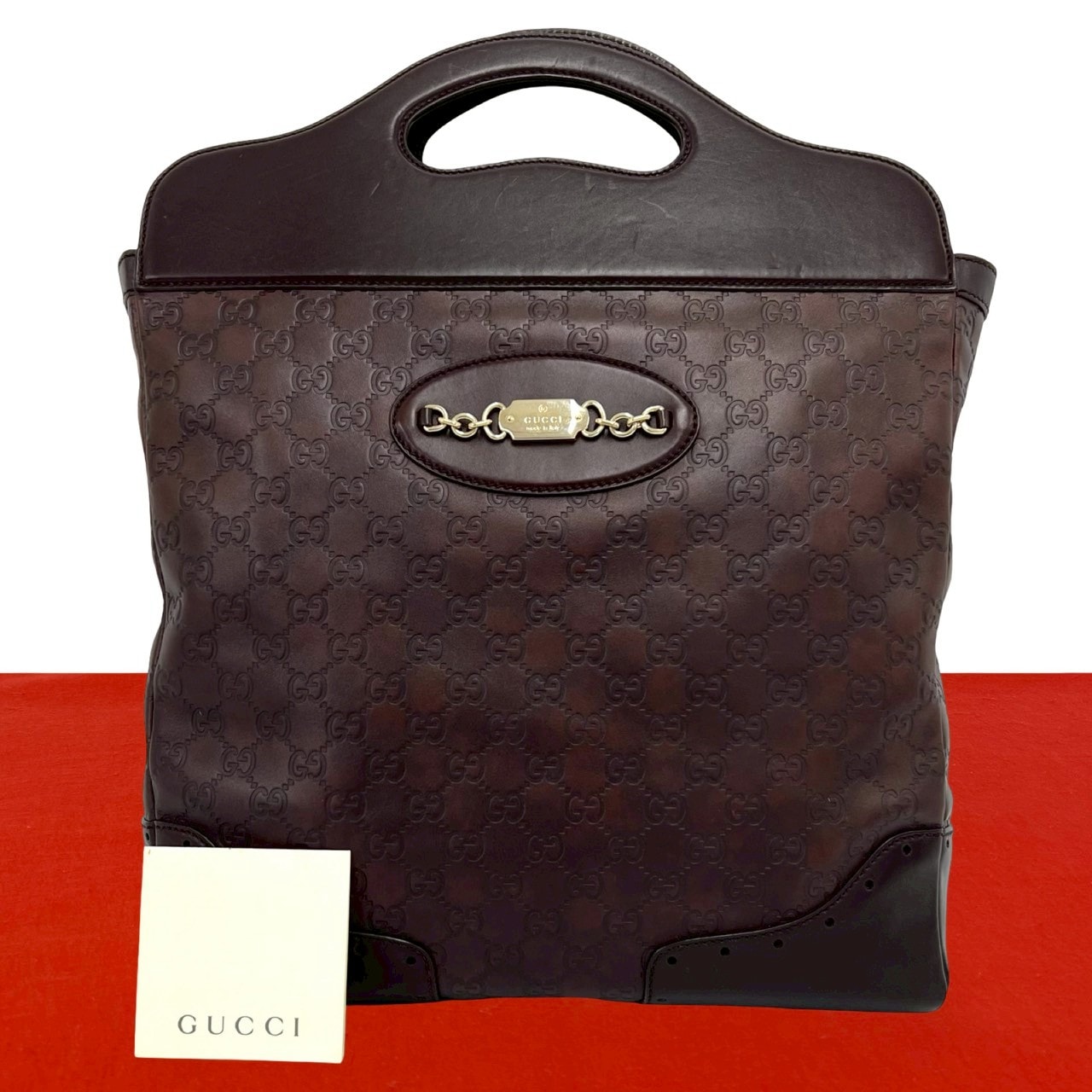 GUCCI グッチ ホースビット 金具 グッチシマ レザー ハンドバッグ ブラウン
 43220