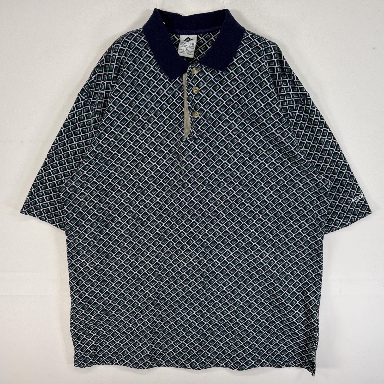 古着 90's～00's/90年代～00年代 コロンビア Columbia 半袖 ポロシャツ 3ボタン コロンビアゴルフ ロゴ 刺繍 L  ネイビー 総柄 メンズ