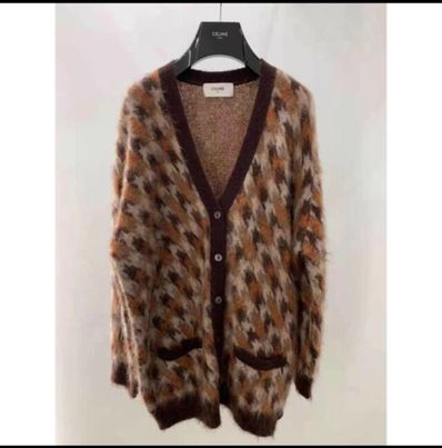 新品 セリーヌ 千鳥格子柄モヘアブレンドカーディガン