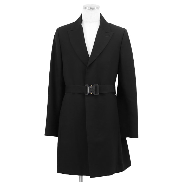 Dior ディオール コート サイズ 50 メンズ チェスター 293C381B5575 22AW コブラバックル ベルテッド フライフロント 比翼 CDロゴ ジャガード モノグラム裏地  ベルト・ボタン付属 ウール アウター ブラック 黒 イタリア製