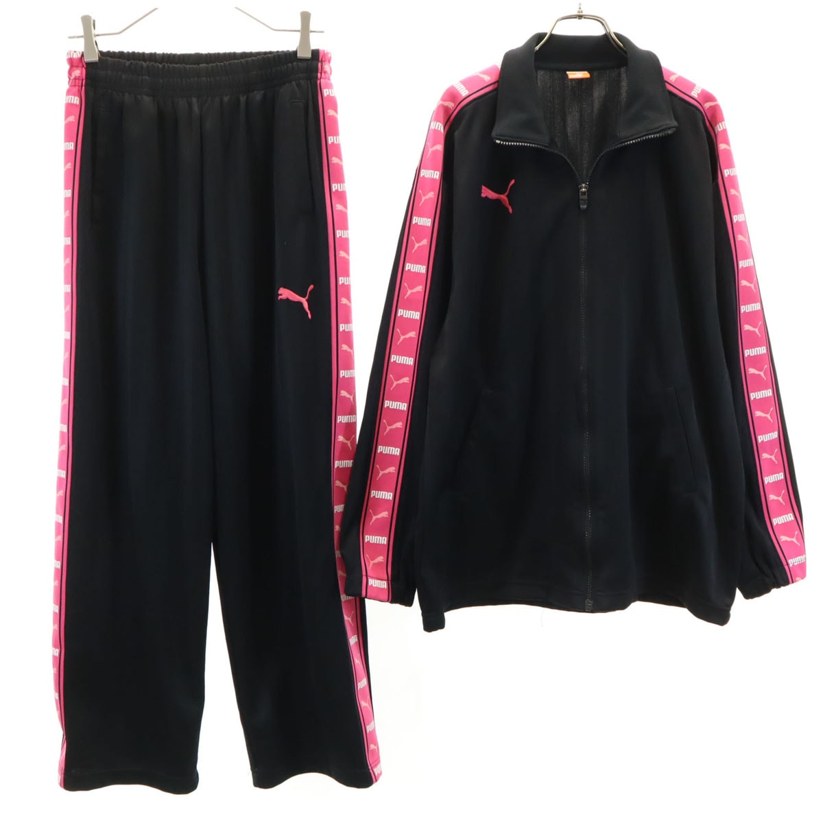 PUMA プーマ ストライプ柄 トラックジャケット 上下セットアップ L-O/M ブラック ジャージ